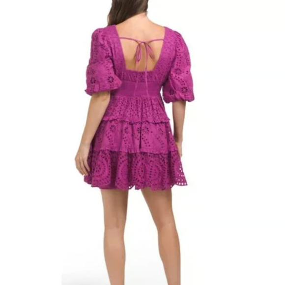 Cynthia Rowley Fit & Flare Mini Dress Women's 6 Purple Eyelet Embroidered NWT - Picture 3 of 11